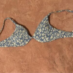 Hollister Light Blue Floral-Trim Bikini Top